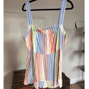 Davi & Dani Rainbow Vertical Stripe Peplum Tank Top Multi Color Sleeveless 1XL